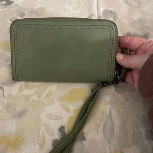 Olive green faux suede wallet/wristlet